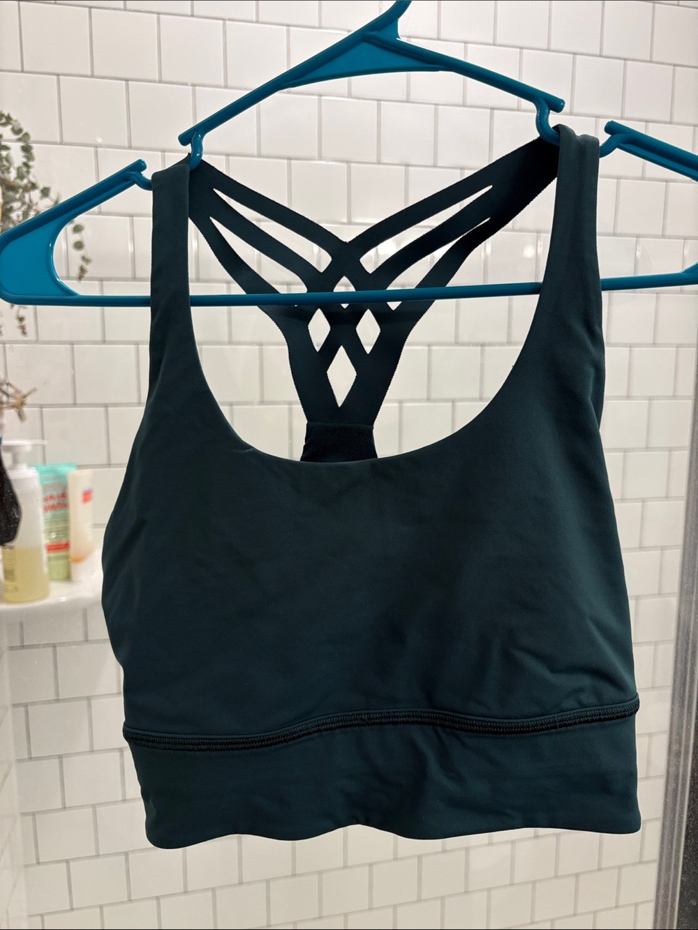lululemon athletica Strappy Back Sports Bra in Deep Teal Green